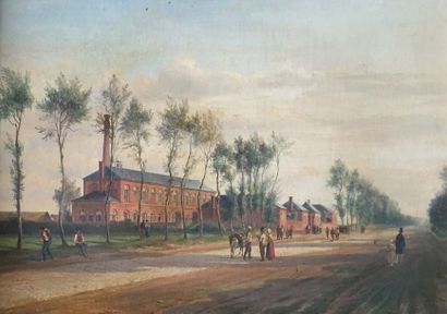 Justin Pierre OUVRIÉ (1806-1879) 
The
Oil on canvas factory. Signed lower left
H....