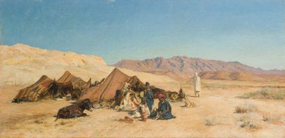 Eugène GIRARDET (1853-1907) 
Campement dans le désert
Huile sur toile rentoilée
Signée...