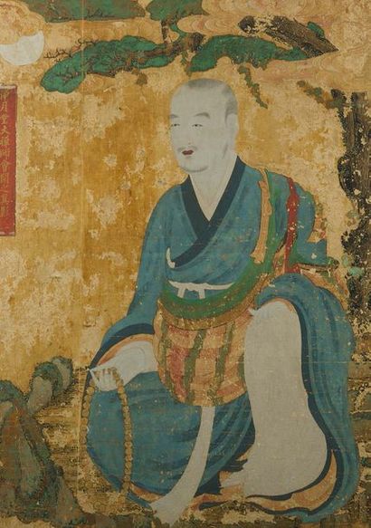 null Chine, XVIIIème siècle Bouddha Peinture transposée sur panneau (accidents et...