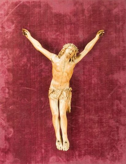 null Christ en ivoire sculpté et patiné
France, XVIIIème siècle H. 36 cm