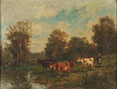 CORTÈS, André (1815-1880) Vaches au pâturage Huile sur toile signée en bas à droite...