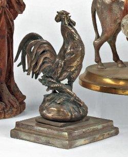 CAÏN, Auguste, 1821-1894 (d'après) "Coq Français" (modèle de 1883) Bronze argenté...
