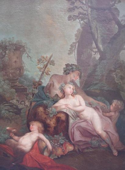 Ecole française du XVIII siècle La famille de Bacchus. Huile sur toile. 88 x 71,5...