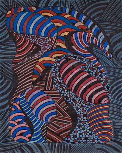 ANDRE LABELLE (NE EN 1934) Fresque représentant des ronds en turquoises Acrylique...