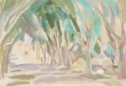 André LHOTE (1885-1962) 
Entrance of a village in provence
Gouache on paper. Signed...