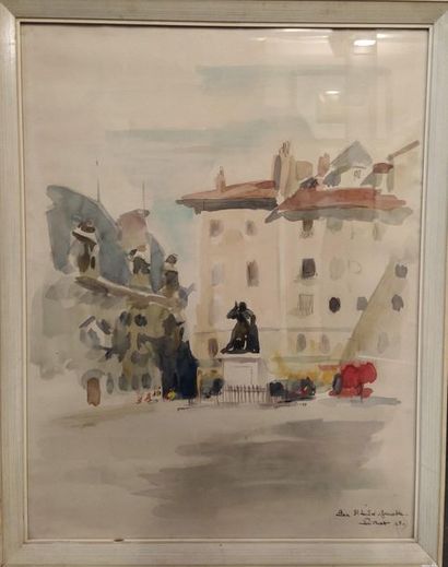 Ecole Française. XXème siècle 
Place Saint André - Grenoble-1945
Aquarelle sur papier....