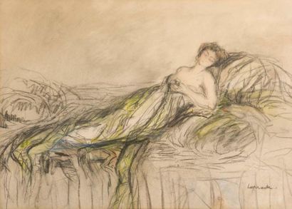 Pierre LAPRADE (1875-1931) 
La belle endormie
Fusain sur papier. Signé en bas à droite
36x50...