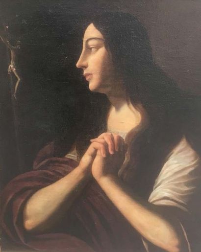 Ecole française du début du XVIIème siècle 
Marie Madeleine en prière
Huile sur toile...