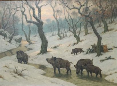 Georges-Frédéric Rötig (1873-1961) 
Paysage d'hiver aux sangliers-1959
Huile sur...