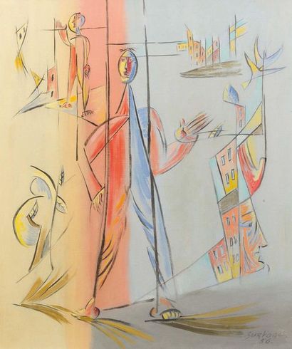 Leopold SURVAGE (1879-1968) 
Personnage surréaliste-1956
Huile sur toile. Signé en...