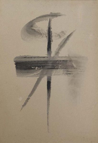 Jean PIAUBERT (1900-2002) 
La danse-1958
Lavis sur papier marouflé. Signé en bas...