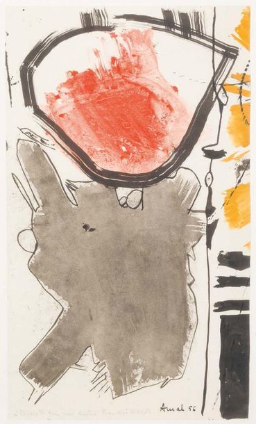 François ARNAL (1924-2012) 
Composition abstraite-1956
Technique mixte sur papier.
Signé,...