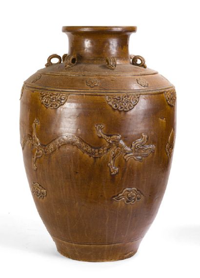 Martaban type jar made of brown-ochre glazed...