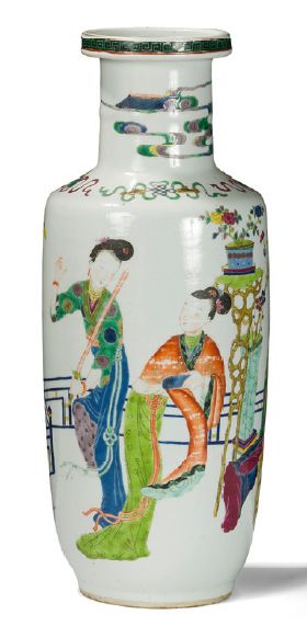 Roller vase in porcelain and polychrome enamels...