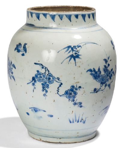 Ginger pot in blue porcelain on white background...