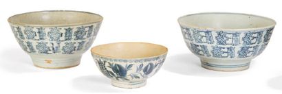 Three blue/white porcelain bowls, two of...