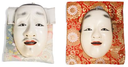 null Ensemble de deux masques de théâtre en bois sculpté et peint.
Japon, XXème ...