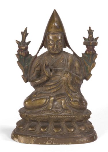 null Bronze subject, representing
Tsomgkapa sitting in meditation. (One hand missing)
Tibet,...