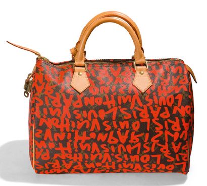 LOUIS VUITTON Speedy 30. Stephen Sprouse
Monogram Graffiti Canvas Handbag orange.
30x21x17...