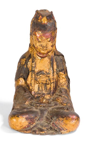 null Sujet en bronze laqué or représentant
Avalokiteshvara assis en méditation.
Chine...
