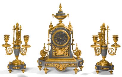 null Mantel set comprising two candelabra with three lights and a terminal clock...