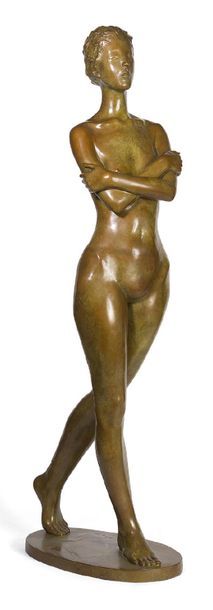 Chuan FENG (XXème siècle) Femme debout
Sculpture en bronze patiné. Signée datée 2011...