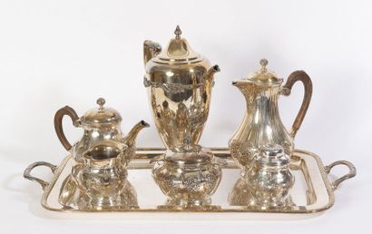 null Tea and coffee set in silver plated metal including five shaped pieces to the...