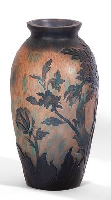 De VIANNE Soliflore vase made of multilayer polychrome acid-etched glass, floral...