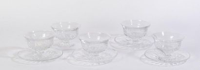 Cristallerie d'Albret Set of twelve fruit bowls on a cut crystal pedestal. Five bowls...