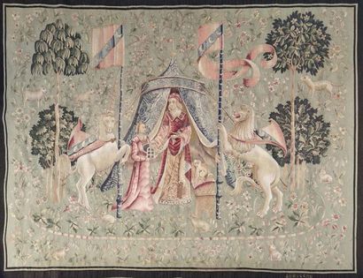 AUBUSSON Fin du XIXème, début du XXème siècle From the sixth tapestry of the Lady...