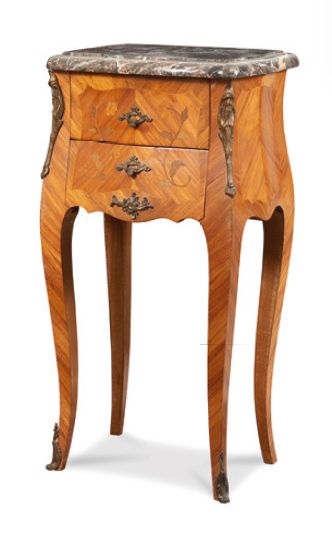 null Pair of bedside tables in veneer and marquetry with floral decoration opening...