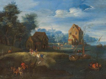 Ecole FLAMANDE du XVIIème siècle, entourage de Pieter GYSELS Moulin près d'un fleuve
Le...