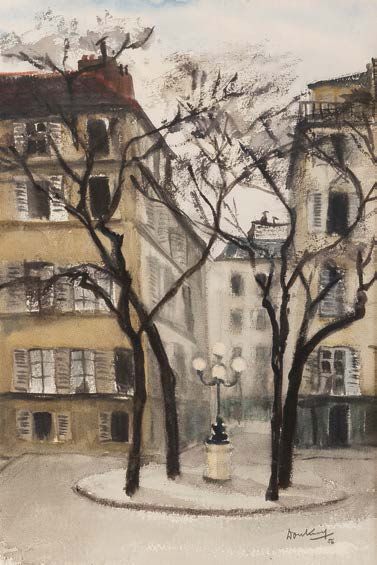 Georges DOUKING (1902-1987) La place Furstemberg
Gouache sur papier. Signé en bas...