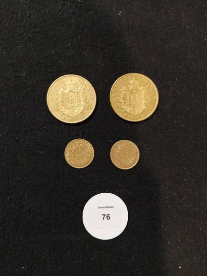 null 50 francs or, tête nue. 1857. Paris.
Joint 2 pièces de 5 francs or. 1863A et...