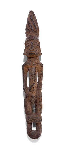 null Scepter for the worship of Shango standing, twisted headdress Wood with brown...