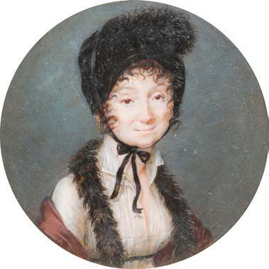 - Ecole Française. XIXème siècle 
Portrait d'une femme à la fourrure
Miniature sur...