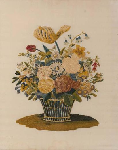 - Ecole française du XIXème siècle 
Bouquet de fleurs
Broderie en polychromie dans...