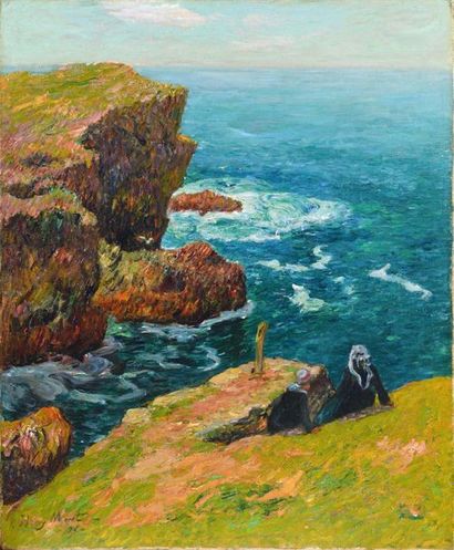 - Henry MORET (1856 - 1913) La côte de Moëlan, Finistère - 1896 Huile sur toile....