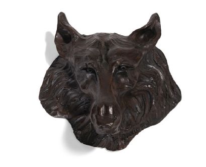 - José MARIA DAVID (1944-2015) 
Tête de chien
Sculpture en bronze à patine brune....