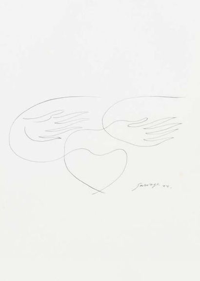 - Leopold SURVAGE (1879 - 1968) 
Bird heart - 1944
Ink and pen on paper. Signed and...