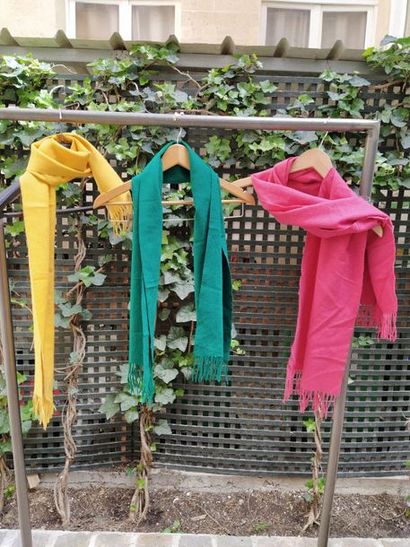 null Set of 4 fuschia cashmere scarves, yellow, green and grey