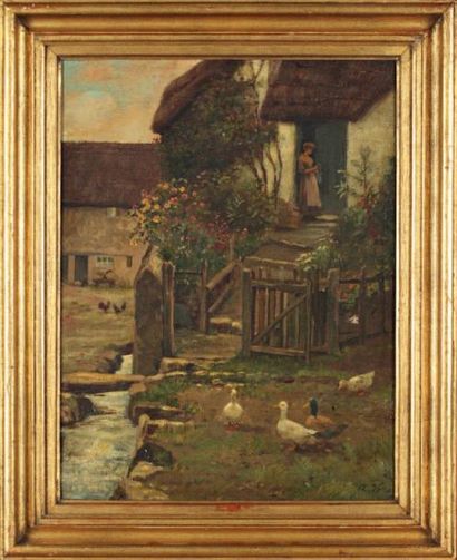 ARTHUR VEREY (1840-1915) Au bord de la rivière Huile sur toile signée en bas à droite....