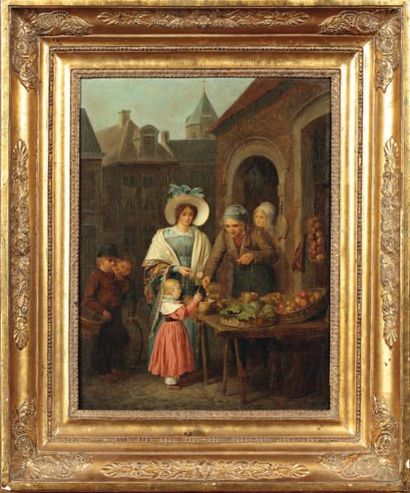 ATTRIBUÉ À BASILE DE LOOSE (1809-1885) La marchande de fruits Huile sur panneau....