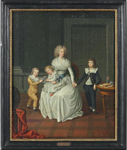 ECOLE ALLEMANDE DU XVIIIÈME SIÈCLE Portrait d'une famille dans un intérieur néoclassique...