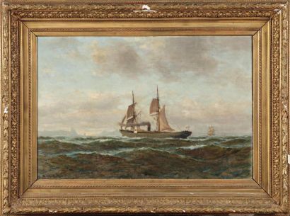 AUGUST JOHN PAUL BOHNHORST (1849-1919) A voile et à vapeur Huile sur toile signée...