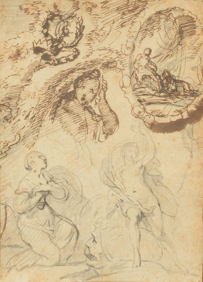 GABRIEL DE SAINT-AUBIN (PARIS 1724 - 1780) 
Etude de figures
Pierre noire, plume...