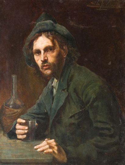 Eloi LE MAIRE (Actif vers 1900) 
A drinker
Oil on canvas. Signed top right Eloi LE...