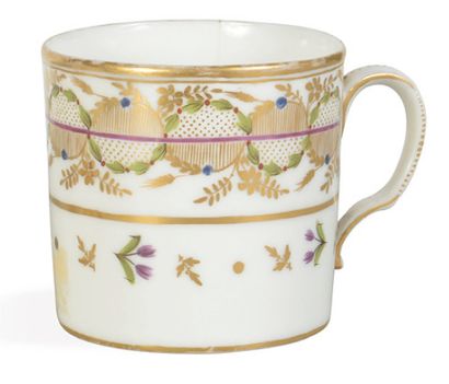 Manufacture de NAST Porcelain mug in the shape of a litron with garland decoration...