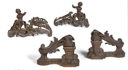 Two pairs of bronze andirons. One decorated...