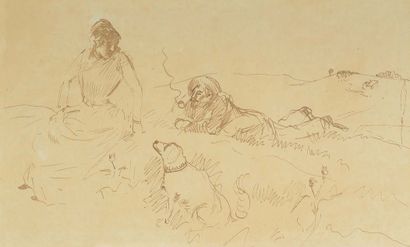 Jean Louis FORAIN (1852-1931) The rest Ink on paper. 16.5 x 27.5 cm